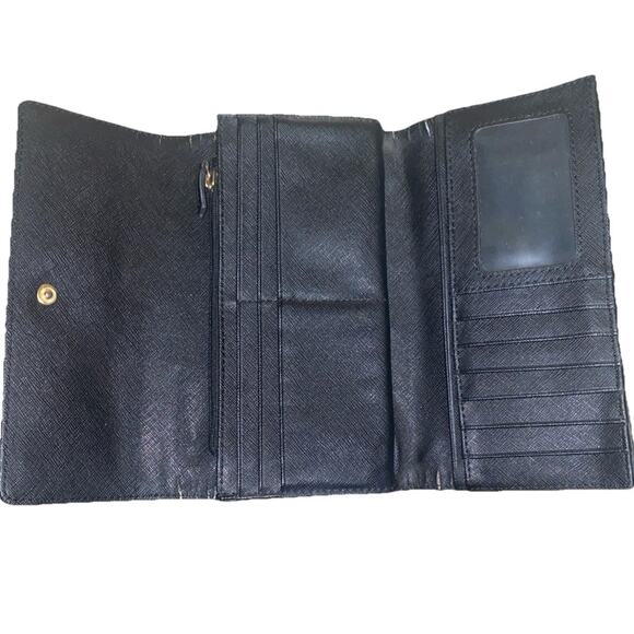 Fossil Black Leather Wallet Zip Compartment Brass Pebbled Issue NO. 1954 - Picture 3 of 7